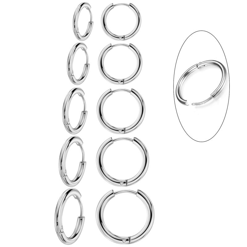 Senteria 5 Pairs 316L Surgical Stainless Steel Small Hoop Earrings Set Hypoallergenic EarringEndless Small Silver Hoop Earrings for Women Men10mm/12mm/14mm/16mm/18mm - Image 1